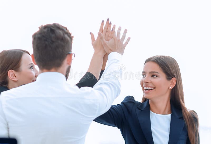 Closeupbusiness Team Giving Each Other A High Five Stock Image