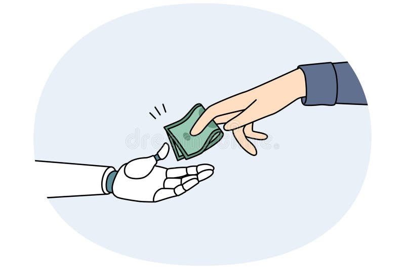 Man pass money to robot vector illustration
