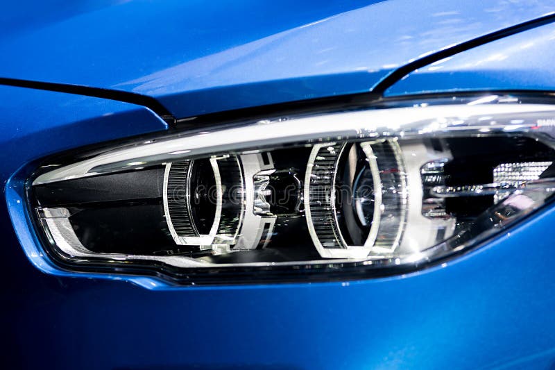 Sports car headlight blue stock photo. Image of cool 56230090