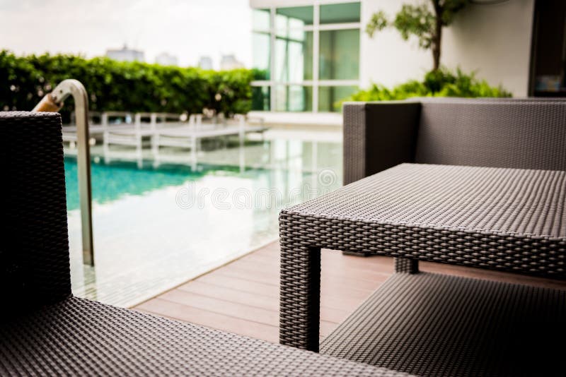 Closeup Chair beside Swimming Pool on the Gallery Stock Image Image of chair, resort 32905441