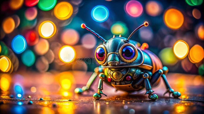 Closeup of a Charming Robotic Insect Toy Featuring Intricate Details and a Beautiful Bokeh Effect A Perfect Gift stock illustration