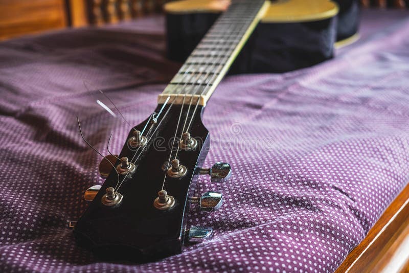 Closeup of classical guitar in low angle royalty free stock photography Closeup of classical guitar in low angle royalty free stock photography