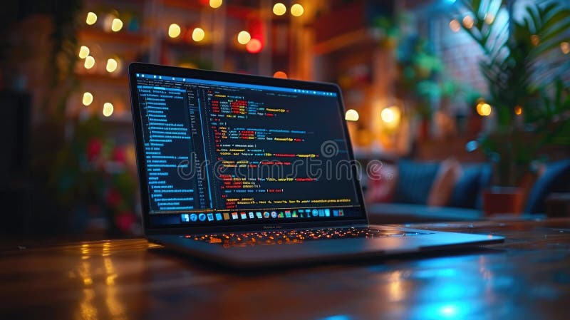 Closeup coding html and programming on screen laptop, development web, developer stock illustration