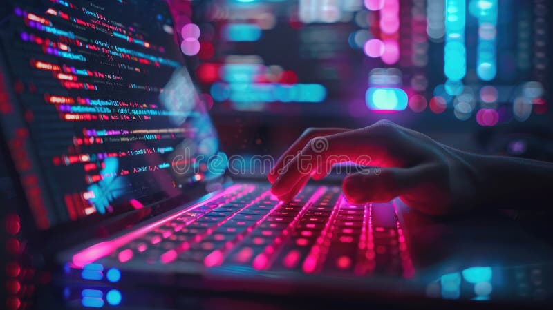 Closeup coding html and programming on screen laptop, development web, developer royalty free illustration