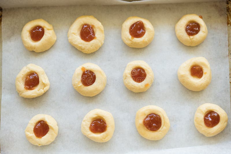 Uncooked Jam Drops / Cookies on Baking Tray Stock Photo Image of