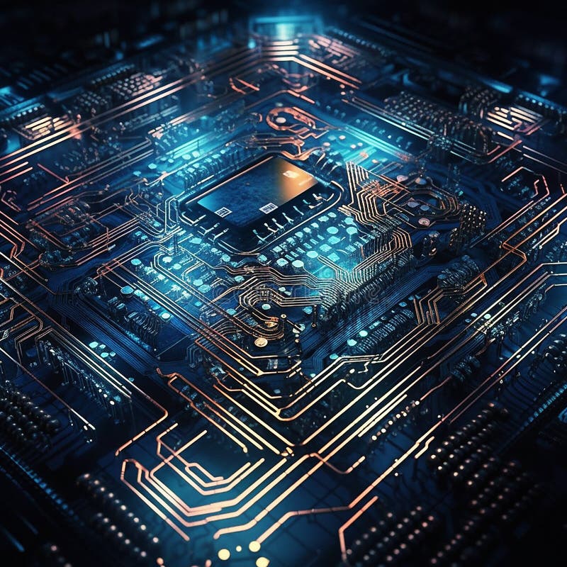 Closeup, Cpu and Digital Circuit with Microchip, Hardware and Information Technology Coding. it