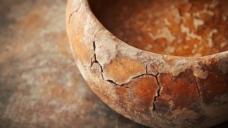 Closeup of a Cracked Brown Clay Bowl royalty free illustration