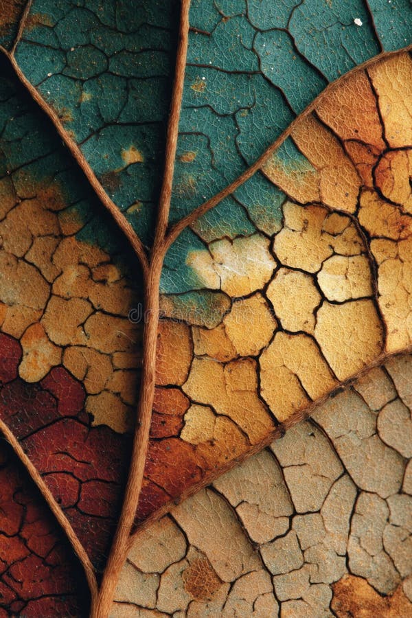Closeup of a Cracked and Colorful Dried Leaf vector illustration