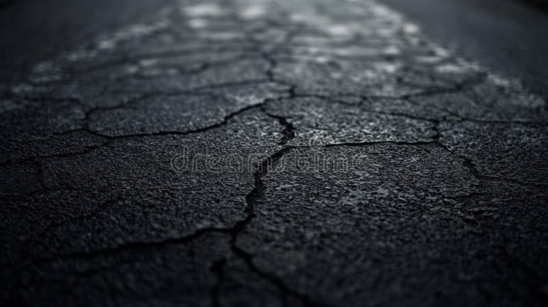 Closeup of Cracked Dark Grey Asphalt Road Surface stock illustration
