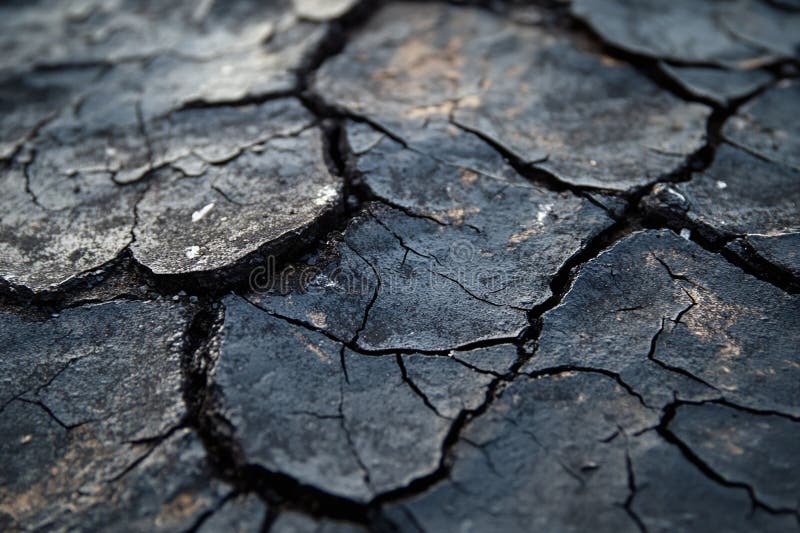 Closeup of Cracked Dry Earth in Dark Shades Representing Drought or Climate Change Impact royalty free illustration