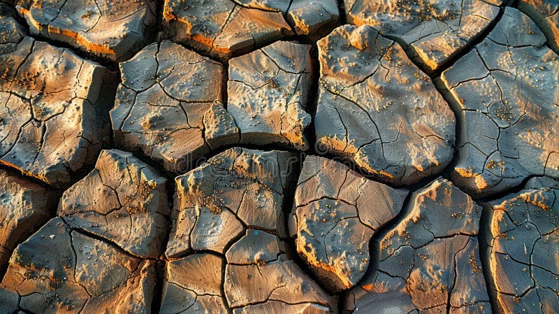 Closeup of cracked dry earth with deep crevices stock illustration