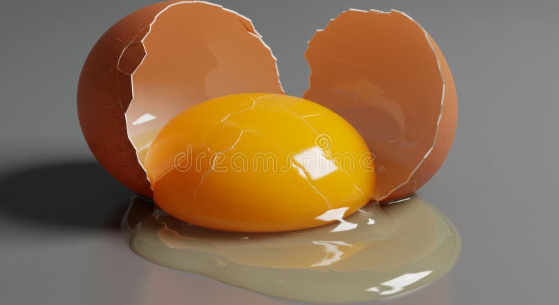 Closeup of Cracked Egg with Yolk and White on Gray Background vector illustration