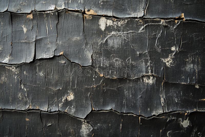 Closeup of Cracked and Textured Black Painted Wooden Surface with Weathered Aging and Peeling Paint stock illustration