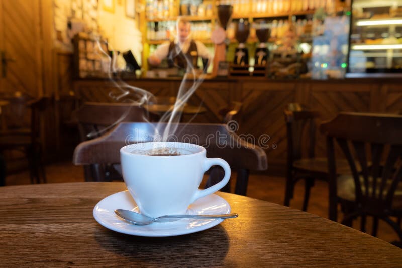 Cup of Coffee at Coffee Shop or Cafe Interior Stock Image Image of