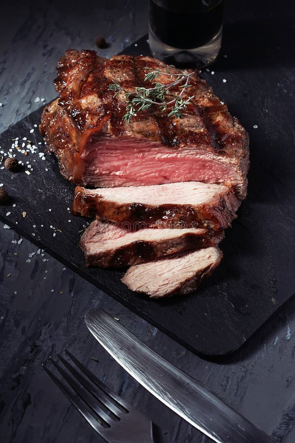 Closeup of Cut Medium Rare Roast Beef Steak Stock Photo - Image of food ...