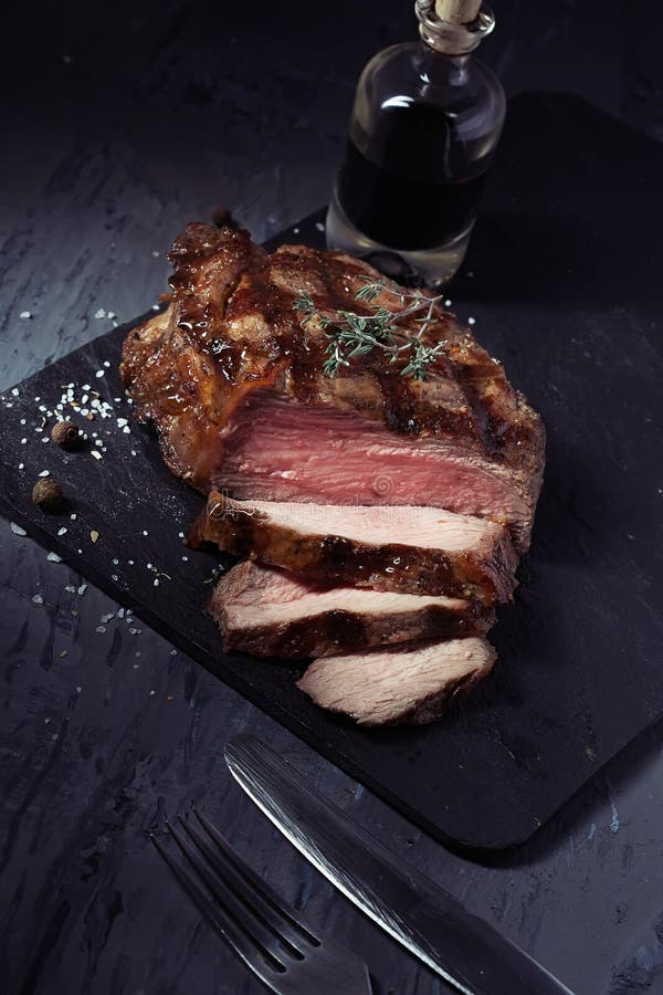 Closeup of Cut Medium Rare Roast Beef Steak Stock Photo Image of beef, black 83837438
