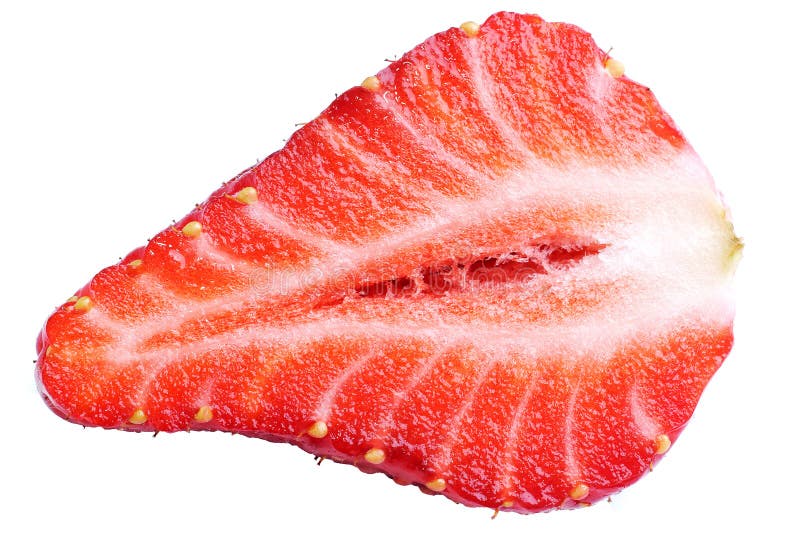 Closeup of cut strawberry half