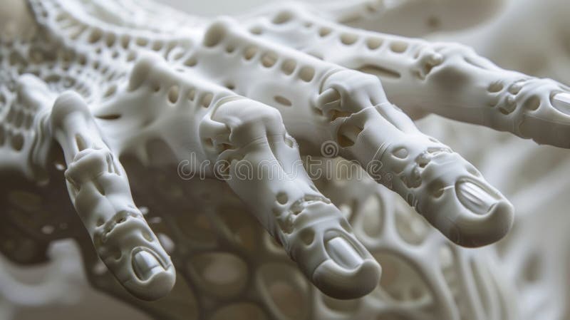 A closeup of a 3D printed hand showcasing the intricate details and design created using the software vector illustration