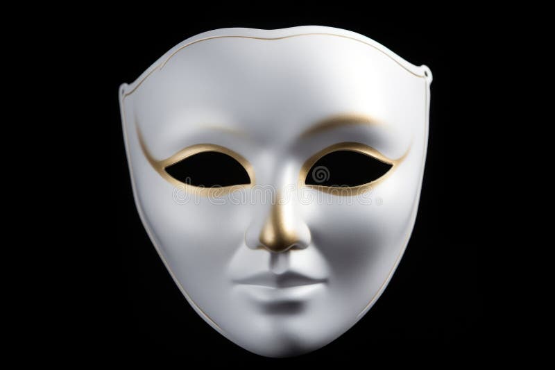 Closeup d'un masque blanc sur fond noir foncé adapté à une variété de projets créatifs. IA générée