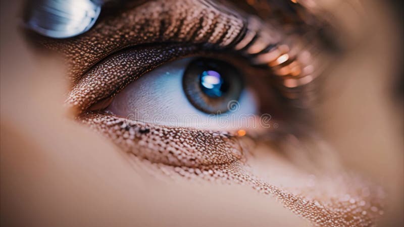 Closeup d'un oeil bleu avec un miroir doré illustration stock