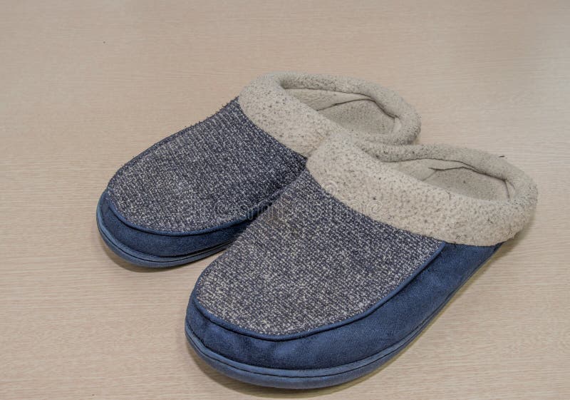 Closeup Of Dark Blue Slippers Stock Image - Image of bedchamber, fluffy ...