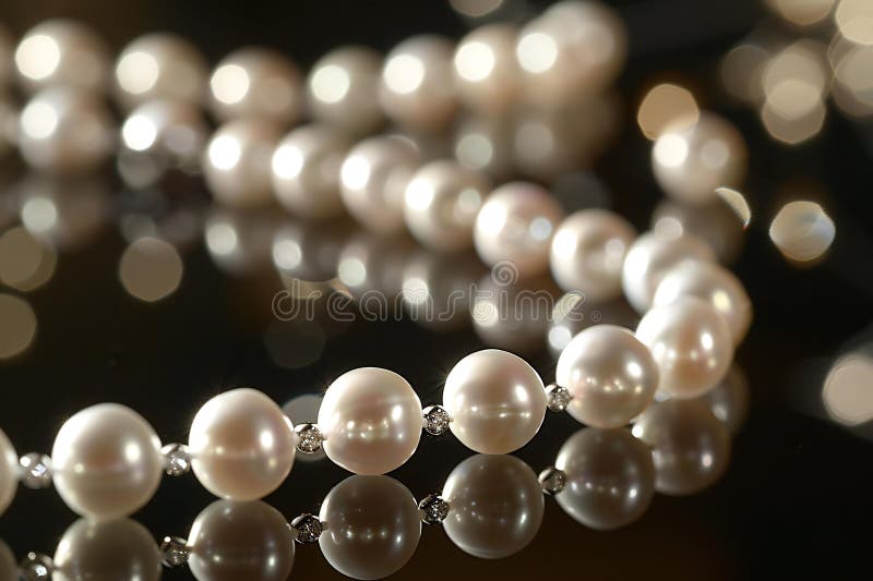 A closeup of the delicate pearl necklace, with each bead reflecting light and creating an elegant pattern on its surface. the royalty free illustration