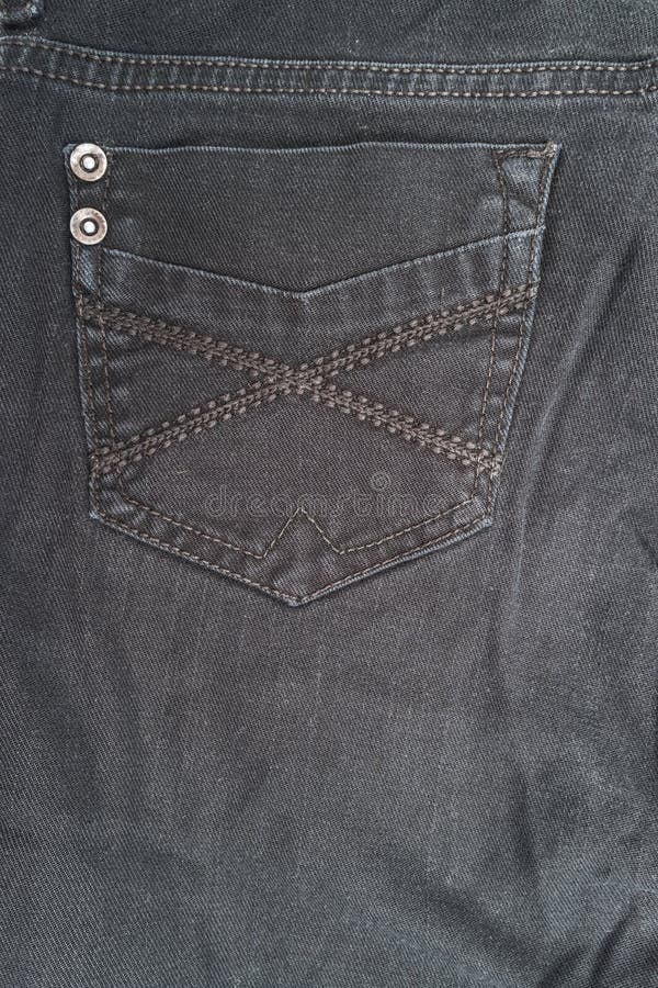 Closeup Detail of Black Denim Jeans Trousers Pocket Stock Image - Image ...