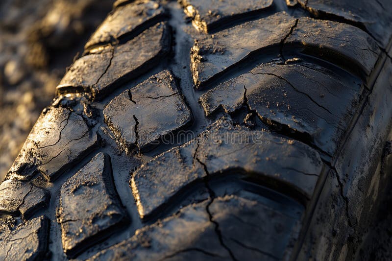 Closeup Detailed Cracked Mud Tire Texture Dark Brown Rugged Offroad worn aged rough grime dirty tread heavy royalty free illustration