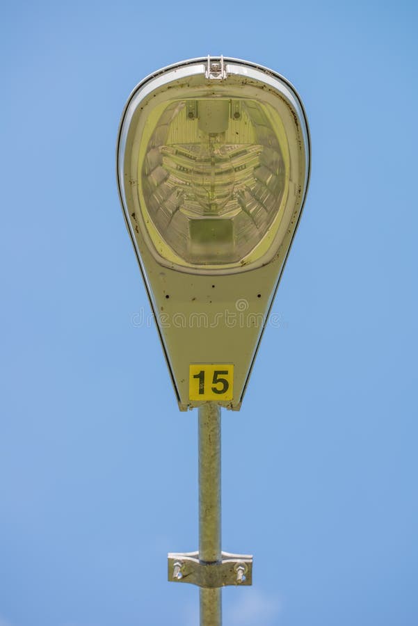 Closeup detailed street lamp / street light with blue sky in background royalty free stock image Closeup detailed street lamp / street light with blue sky in background royalty free stock image