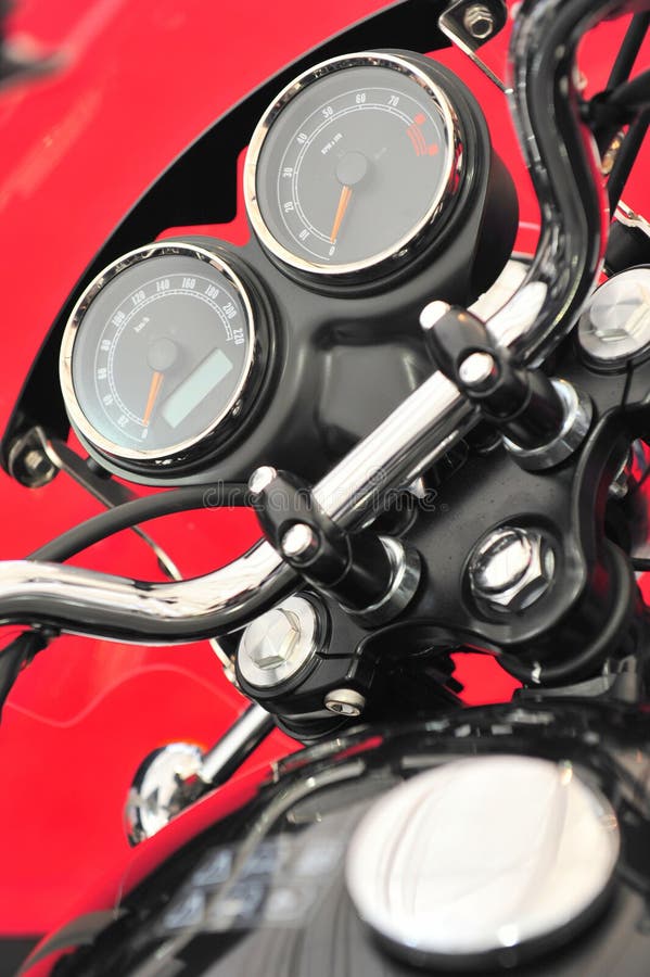 Motorcycle cockpit - revs and mileage gages closeup