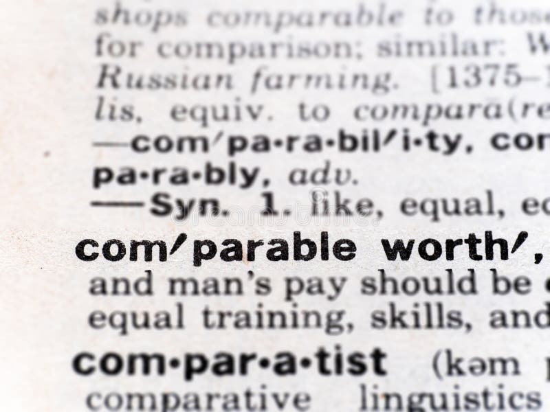 Closeup of the dictionary definition of the word comparable worth royalty free stock photography