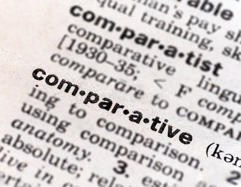 Closeup of the dictionary definition of the word comparative royalty free stock photos