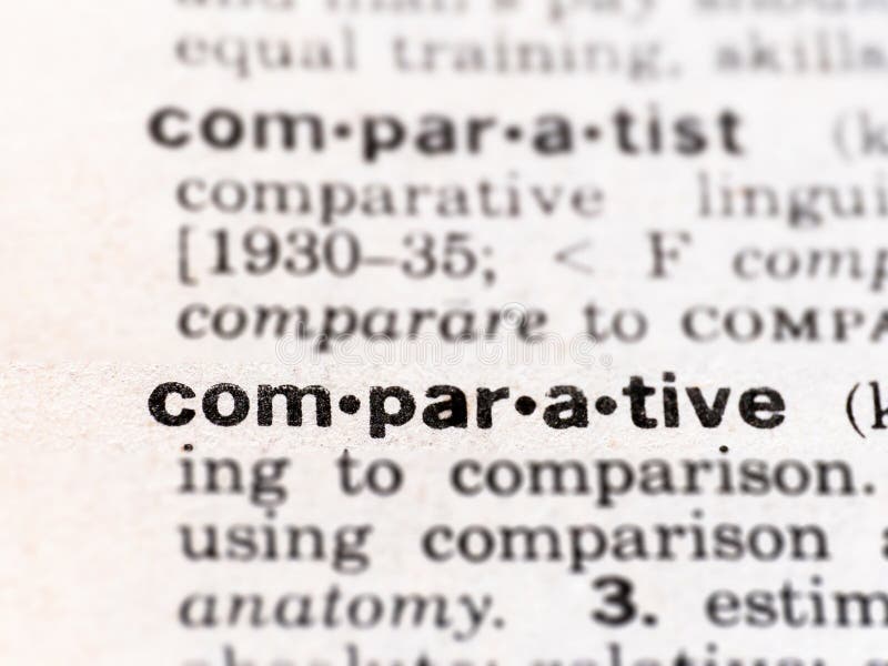 Closeup of the dictionary definition of the word comparative stock photos