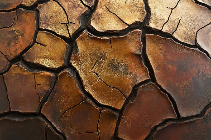 Closeup of Dry Cracked Earth Texture with Golden and Brown Tones Representing Drought and Climate Change royalty free illustration