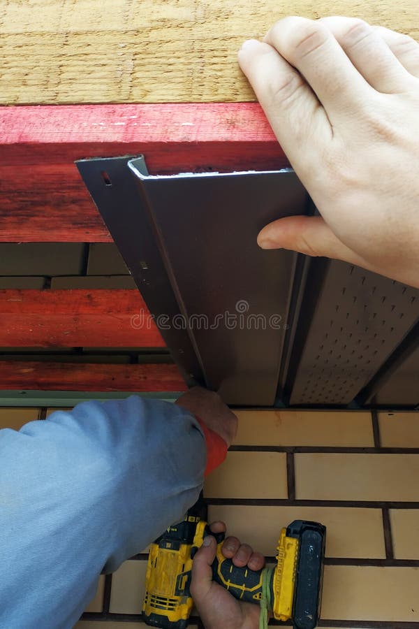 Closeup of eaves hanging in newly built houses stock photos