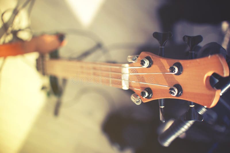 Closeup of Electrical Bass Guitar. Vintage Effect Stock Image Image