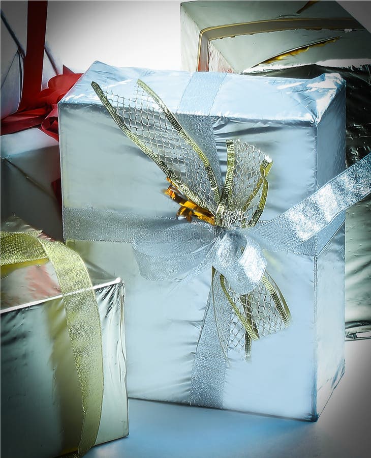 Closeup. Elegant Boxes With Gifts. On White Stock Photo Image of
