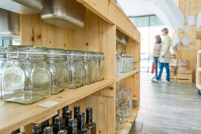 Closeup of Empty Glass Jar in a Zero Waste Shop. Editorial Photo