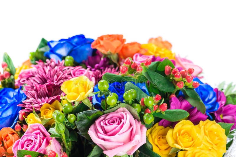 Expensive Bouquet of Flowers with Blue Rose Isolated on White Ba Stock