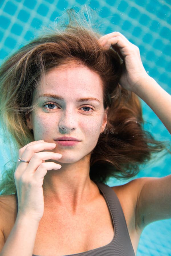 Closeup Face of Beautiful Woman Underwater Stock Photo - Image of ...