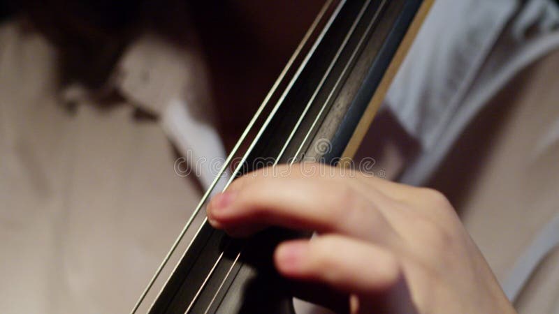Closeup of fingers virtuoso musician playing classical melody on strings cello, front view. Musician plays stringed stock footage