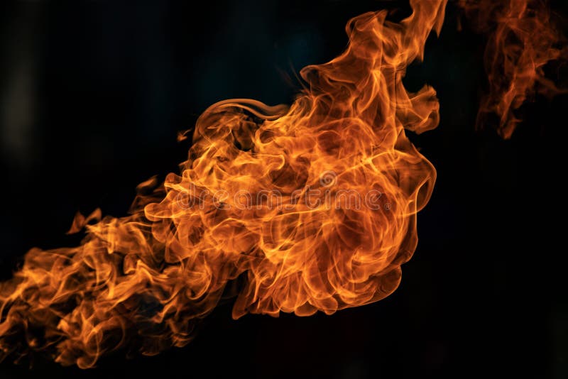 Closeup Fire Flames from Gas Explosion on Black Background Stock Image