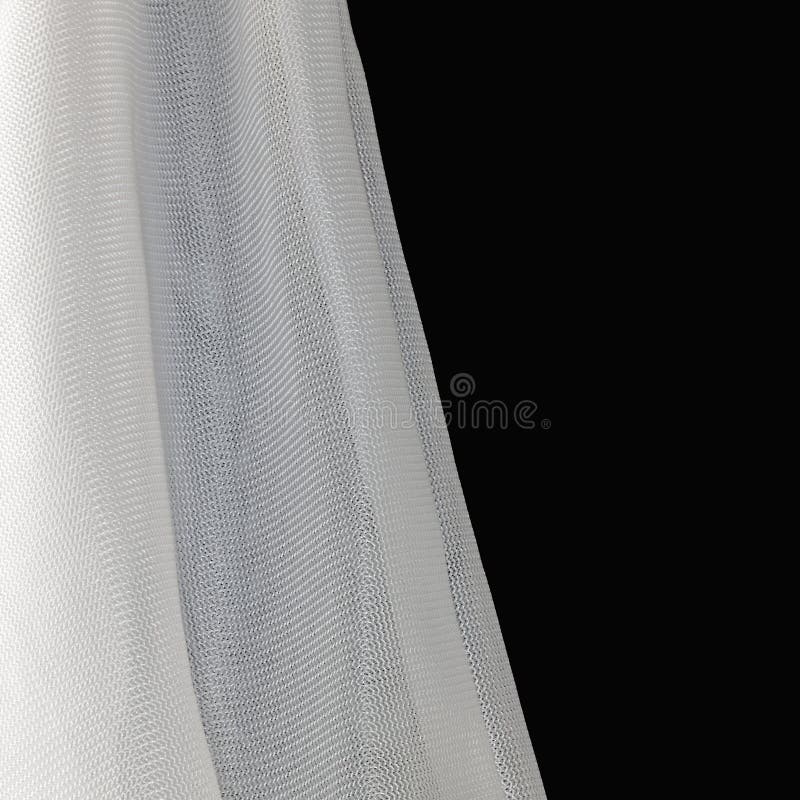 A closeup of the folds of white nylon netting on black. A background of draped black nylon netting with folds and space for text.