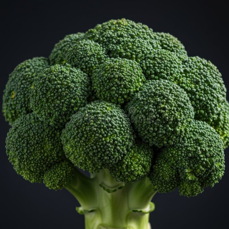 Closeup of Fresh Green Broccoli Against Dark Background vector illustration