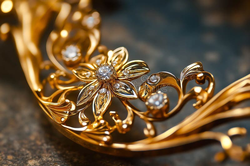 Closeup gold necklace with diamonds royalty free illustration