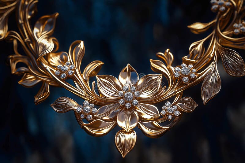 Closeup gold necklace with diamonds stock illustration