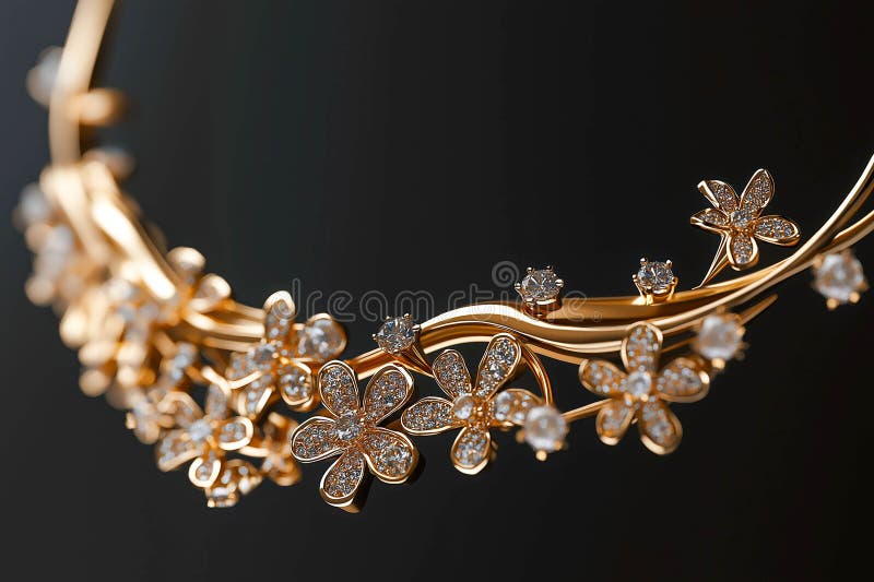 Closeup gold necklace with diamonds vector illustration