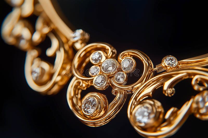 Closeup gold necklace with diamonds stock illustration