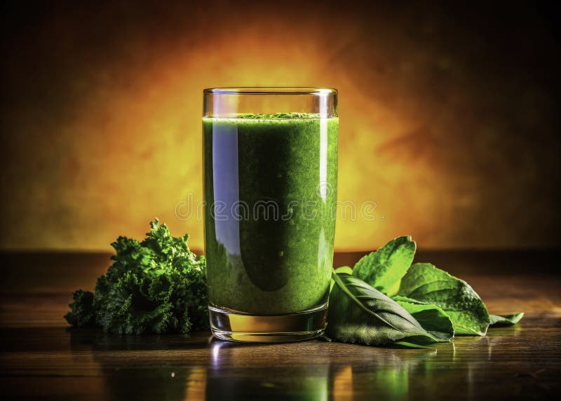 CloseUp Green Smoothie Silhouette ujawnia superfood Powerhouse i korzyści zdrowotne dla Radiant You royalty ilustracja