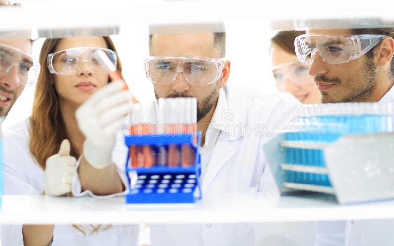 Closeup of a Group of Scientists and Pharmacists in the Laboratory